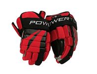 PowerTek V5.0 Tek Youth Ice Hockey Gloves, Flexible Full Motion Cuff (Red/Black, 9")