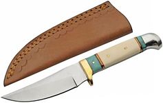 SZCO Supplies 203454-BO Bone/Resin Handled Daylight Outdoor Hunting Knife with Leather Sheath, 8" Length