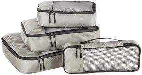 Amazon Basics Lightweight Packing Cubes for Travel, 4-Piece Set With Double Zipper Pulls and Mesh Top Panel, 100% Durable Polyester, Small, Medium, Large, and Slim, Gray