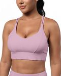 Grace Form Sports Bra for Women Strappy Medium Support Push Up Padded Sports Bra for Running Workout Bra Yoga Bra, Pink Lavender, M