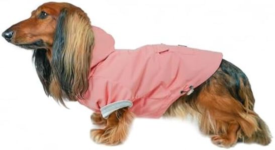 DJANGO Highland Dog Jacket & Raincoat – Water-Repellent, Lined Dog Coat with Hood, Adjustable Fit & Harness Hole – Lightweight Rain & Wind Jacket for Small & Medium Dogs up to 30 lbs (Pink, Medium)