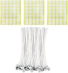 BEADNOVA Candle Wicks 8 Inch 100pcs with Candle Stickers Large Cotton Candle Wicks and Double Sided Candle Wicks Stickers for Candle Making Supplies