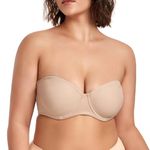 Rakadai Strapless Bras for Women Large Bust Plus Size Minimizer Bra Comfortable Unlined Underwire Bandeau Bra, Beige, 42DD