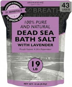 Aromasong Pure Dead Sea Salt for Soaking with 100% Natural Lavender, 19 LB - Spa Bath Salt Fine Grain - Body Wash Scrub - Soak for Women & Men- Bulk Resealable Pack (Packaging May Vary)