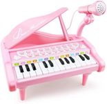 Love&Mini Piano Keyboard Toy for Girls - 24 Keys Toddler Music Toy Instrument with Microphone, Pink Piano Toy for 3+ Years Old Girls Birthday Gift
