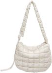 I IHAYNER Puffer Tote Bag for Women Lightweight Quilted Padding Hobo Bag Large Soft Puffy Crossbody Shoulder Bag Purse White