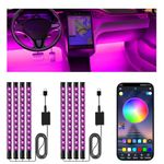 Winzwon Car Led Lights Interior 4 Pcs 48 Led Strip Light for Car with USB Port APP Control for iPhone Android Smart Phone Infinite DIY Colors Music Microphone Control