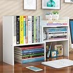 Dyserbuy Desktop Shelf Organizer Office Storage, Expandable Bookshelf Display Rack, Versatility Office Supplies Desk Organizer, Free Style Adjustable Desktop Bookcase Stand Shelf (White)