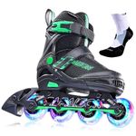 PAPAISON Adjustable Inline Skates for Kids & Adults with Full Light Up Wheels , Outdoor Roller Blades for Girls & Boys, Men & Women, D green, Medium-Big Kid