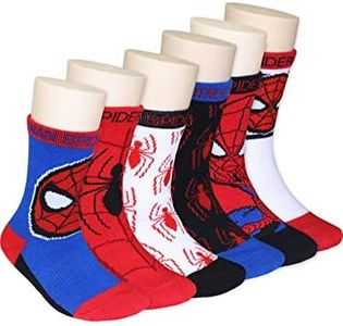 Super Hero Adventures Spider-Man Boys Toddler 6 pack Crew Socks (4T-5T, Spider-Man Multi)