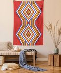 Ambesonne Tribal Tapestry, Traditional Style Mosaic Pattern Image, Wall Hanging for Bedroom Living Room Dorm, 60" X 80", Blue Vermilion