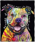 Dawhud Direct Colorful Pit Bull Fleece Blanket for Bed, 75 x 90 Queen Size Dean Russo Pit Bull Fleece Throw Blanket for Women, Men and Kids - Super Soft Plush Dog Blanket Throw Plush Blanket