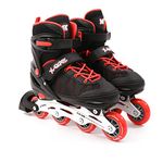 M.Y X-Skate Adjustable Red Inline Roller Skates with Built In Adjusters Kids Roller Boots for Boys & Girls - Large