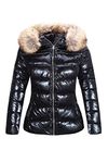 Bellivera Women's Puffer Jacket Warm Coat Hooded with Fur Collar 7695 Black M