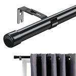 Curtain Rod with Cap Finials,76 to 157 cm, Black Curtain Pole with Brackets Fittings Set Window Poles for Living Room & Outdoor