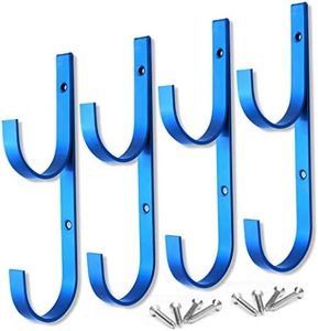 MENG ZHI AO 4 PCS Set Pool Pole Hangers Heavy Duty Blue Aluminium Holder Hooks with Screws Perfect Hooks for Swimming Pool,Telescopic Poles,Skimmers,Nets Brushes,Vacuum Hose,Garden Equipment Etc