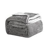 Good Nite Bed Throw Blanket 150x200cm Sherpa Flannel Blankets Fleece Fluffy Throw Lightweight Microfiber Solid for Sofa (Grey, Double)