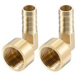 sourcing map Brass Hose Barb Fitting Elbow, 12mm Barbed x G1/2 Female Pipe Connector Adapter for Water Fuel Air, Pack of 2