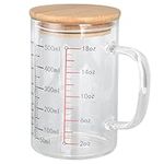 Glass Measuring Cup, V Shaped Nozzle Clear Scale Comfortable Grip Borosilicate Glass Coffee Cups with Lid, Pyrex Measuring Cup for Water Coffee Milk Tea(500ml)