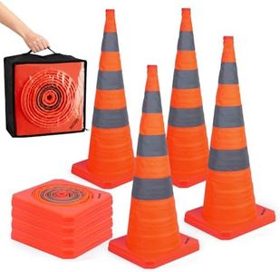 BATTIFE [4 Pack] 36 Inch Collapsible Traffic Safety Cones, Orange Cones, Multi Purpose Pop-up Cones with Reflective Collar, for Road Parking, Driving Practice