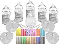 10 Retro Plastic Sweet Jars, 2 Tongs and 50 Candy Stripe Bags (Gold)