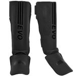 EVO Fitness Matte Black Shin Instep Guards Kickboxing Muay Thai MMA Training Pads Foam Protection Leg Foot Protector for Martial Arts Sparring Boxing Gear (L, Black)