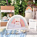 Kate Aspen Boho Baby Shower Guest Book Alternative Rainbow Frame with 30 Wooden Clouds, Frame for Sonogram Picture, Rainbow Baby Shower Decorations & Keepsake, Nursery Decor