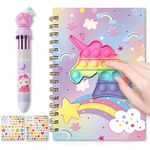 Pop Notebook for Kids, Fidget Girls Diary Journal with 10-in-1 Multicolor Ballpoint Pen and Stickers for Back to School Office Supplies Students Children Writing Drawing Gift Ages 4-12