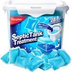 Vacplus Septic Tank Treatment - 24 Packs for 2-Year Supply, Bucket-Packed Septic Tank Treatment Packets, Dissolvable & Flushable Septic Tank Treatment Enzymes with Easy Operation for Wastes & Odors