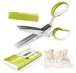 Premium Herb Scissors Set by Chefast - Perfect Kitchen Gadget for Food Lovers - Includes Chopper / Cutter Shears with 5 Stainless Steel Blades, Herbs eBook, 2 Bags, Safety Cover & Cleaning Comb by Chefast