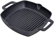 10" Square Cast Iron Grill Pan Steak Pan Pre Seasoned Grill Pan with Easy Grease Drain Spout, with Large Loop Handles for Grilling Bacon, Steak, and Meats