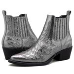 GLOBALWIN Cowboy Boots For Women Pointed Toe Pull On Chelsea Ankle Booties The Western Cowgirl Boots, 23yy05 Dark Silver2, 8