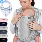 Makimaja - Soft Cotton Baby Wrap Carrier - Light Grey - Shoulder Strap for Newborns and Babies Up to 15 Kg - includes Storage Bag and Bib