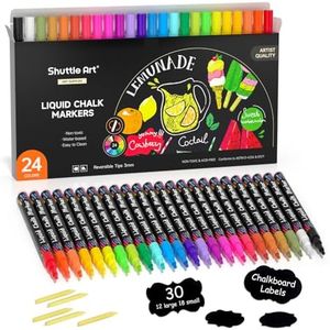 Shuttle Art Liquid Chalk Pens, 24 Colours Wipeable Chalk Markers for Crafting, Reversible 3mm Chisel & Fine Tip Chalk, Perfect on blackboard, Window, Glass, Wood, Office Home Supplies