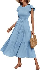 ECOWISH Womens Dresses Wedding Guest Cocktail Midi Ruffle Cap Sleeves Summer A-Line Casual Smocked Maxi Dress 297 Light Blue Medium