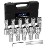 XJX 14 Pcs Annular Cutter Set, 3/4 Inch Weldon Shank 1” Cutting Depth 7/16 to 1-1/16 Inch Cutting Diameter Magnetic Drill Press Bits with 2 Pilot Pin and Hex Wrench