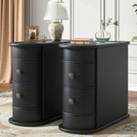 Tribesigns Wood End Table Set of 2, Narrow Solid Side Table 2-Drawer Slim Chair Side Table, No Assembly Required, Finished Back, Black