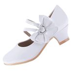 EIGHT KM Girls High Heel Dress Shoes Mary Jane Princess Wedding Party Pump Shoes EKM7035 Patent Leather Heart Pearl Bow White US Big Kid Size 3