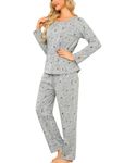 ENJOYNIGHT Womens Pajama Set Cotton Long Sleeve Pjs Two Piece Sleepwear with Pockets (Medium, Grey Cat)