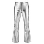 ranrann Men's Shiny Metallic 60s 70s Disco Bell Bottoms Long Flared Trousers Vintage Wide Leg Pants Silver M