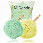 Midazzle Luxury Bathing Loofah Sponge Exfoliator Scrubber for High Lather Cleansing (Large, 55g, Pack of 2, Green & Yellow)