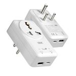 GM G+ 3-in-1 20W PD Fast Charging Adapter with 2500W Universal Socket | Dual Type-C & USB-A Ports | Socket for India, US, UK, EU, AU | Compact Design for Bedside Use | Multi Plug Power Adapter
