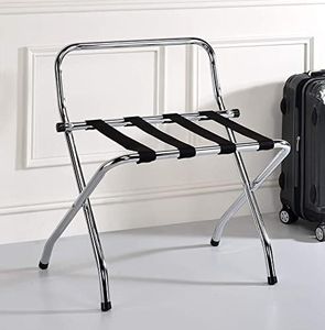 Kings Brand Furniture - Chrome/Black Metal Foldable High Back Luggage Rack