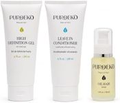 PUROEKO Curly Hair Definition Set – Leave-In Conditioner 200 ml, Strong Hold Gel 200 ml & Oil Hair Serum 50 ml