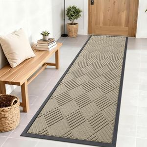 OLANLY Front Door Mat Outside Entrance 71x23, Absorbent, Heavy Duty Sturdy Natural Rubber Doormat Indoor Outdoor, Stain and Fade Resistant, Non-Slip Low Profile Floor Mat for Entryway, Beige Diamond