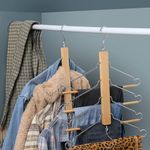 ROLLYWARE® 4 Layer Folding Wooden Pants Hanger Space Saving with 180 Degree Rotation Chrome-Plated Clothes Hook Wooden Hangers-Non Slip Multi-Layer Hangers Space Saving (10, Natural Wood)