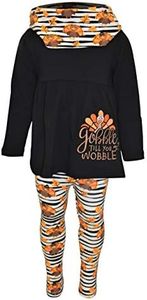 Unique Baby Girls Gobble Till You Wobble 3pc Thanksgiving Pant Set (10, Black)