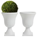 Worth Garden 2-Pack Plastic Urn Planters - 22'' Tall Round Classic Resin Flower Pots Pure White Traditional Large Plant Pots for Front Porch Patio Deck Wedding Decoration Pot - Indoor & Outdoor