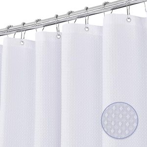 FIISAYL Gofre Cortina de Ducha para Bañera Cortinas Baño Tela Impermeable Poliéster con 12 Ganchos Lavable a Máquina 183 x 183 cm(Blanco)