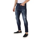 Campus Sutra Men's Blue Self-Design Patched Denim Jeans for Casual Wear | Dark-Wash | Regular Fit | Button Closure | Cotton Denim Jeans Crafted with Comfort Fit for Everyday Wear